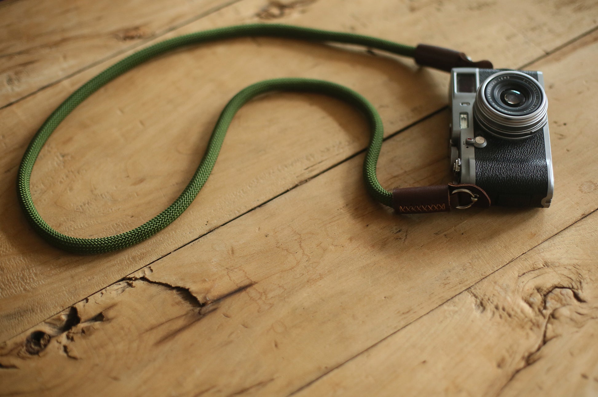 Camera neck strap army green climbing rope tan leather B type | Windmup.com - windmup