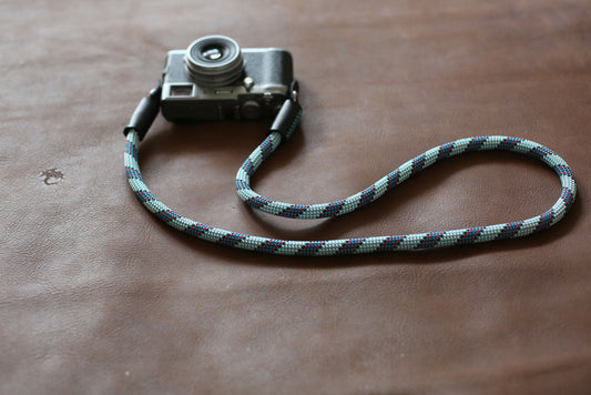 Camera neck strap Pale blue pattern black leather Hand sewing B type | Windmup - windmup