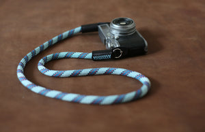 Camera neck strap Pale blue pattern black leather Hand sewing B type | Windmup - windmup