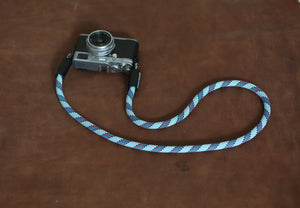 Camera neck strap Pale blue pattern black leather Hand sewing B type | Windmup - windmup