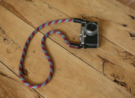 Camera neck strap red pattern climbing rope black leather hand sewing B type | Windmup - windmup