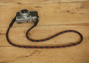 Camera neck strap customizable handmade black pattern climbing rope black leather 10mm | Windmup - windmup