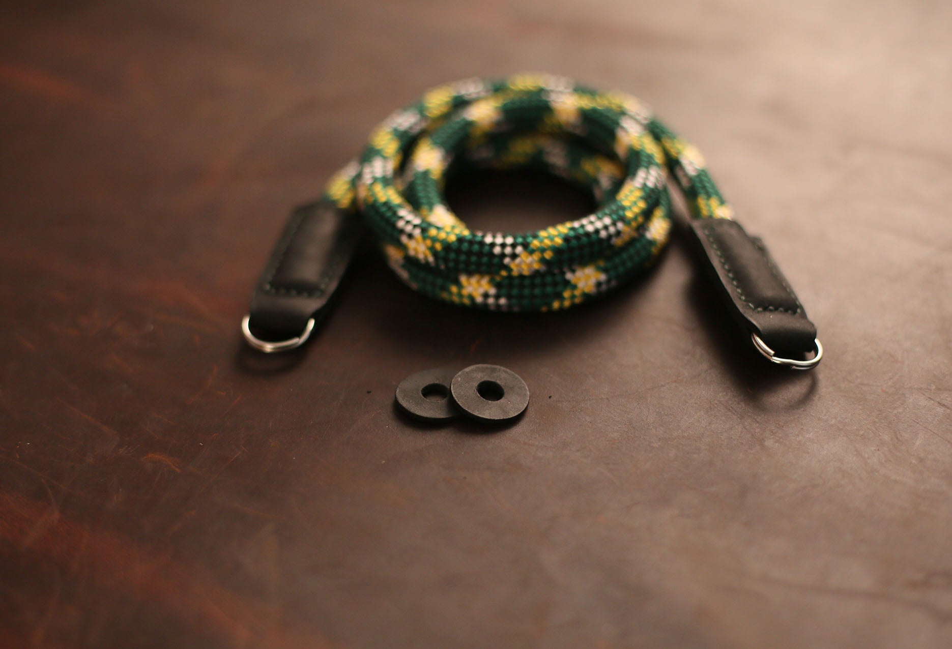 Green pattern camera neck strap climbing rope handmade leather | Windmup - windmup