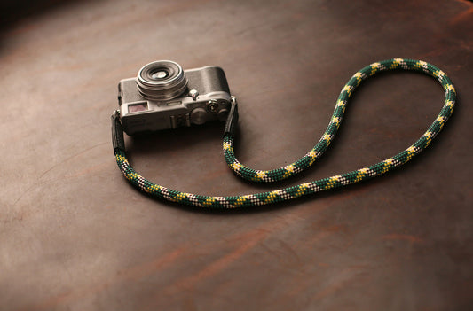 Green pattern camera neck strap climbing rope handmade leather | Windmup - windmup