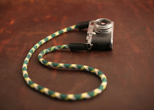 Handmade green pattern climbing rope camera strap by Windmup