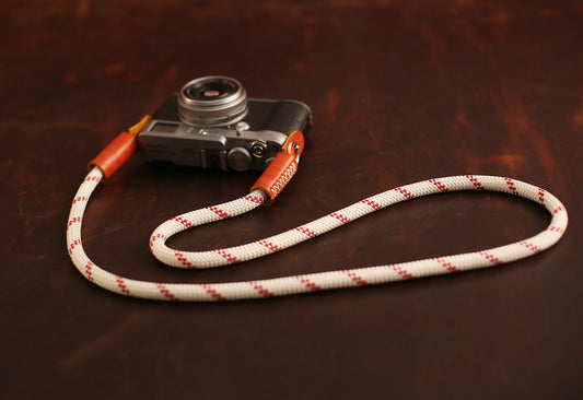 Camera neck strap white pattern climbing rope brown leather | Windmup.com - windmup