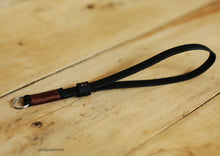 Black leather handmade camera wrist strap band coffee | Windmup.com - windmup