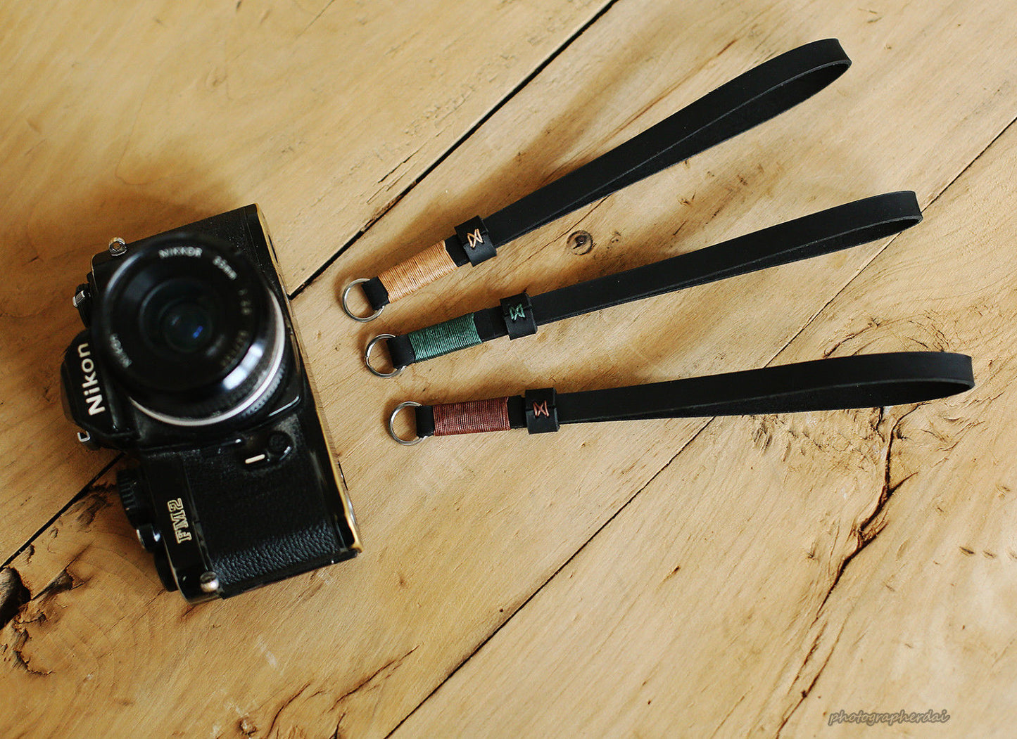 Black leather handmade camera wrist strap band coffee | Windmup.com - windmup
