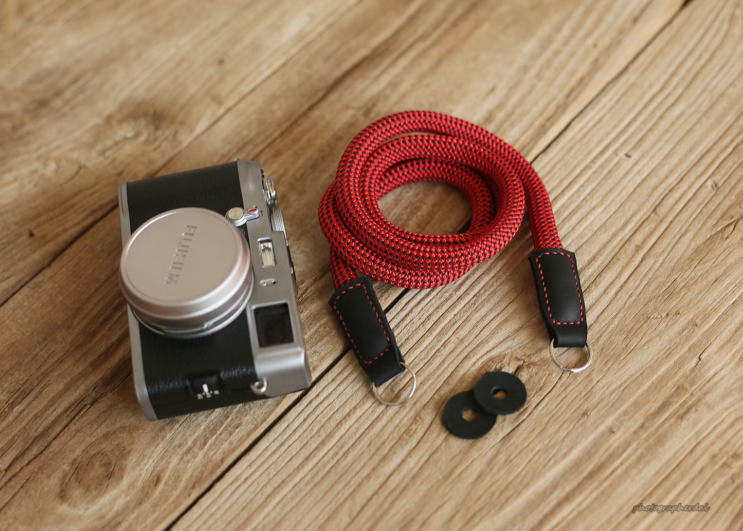 Camera strap handmade mystery red climbing rope B leather | windmup.com - windmup