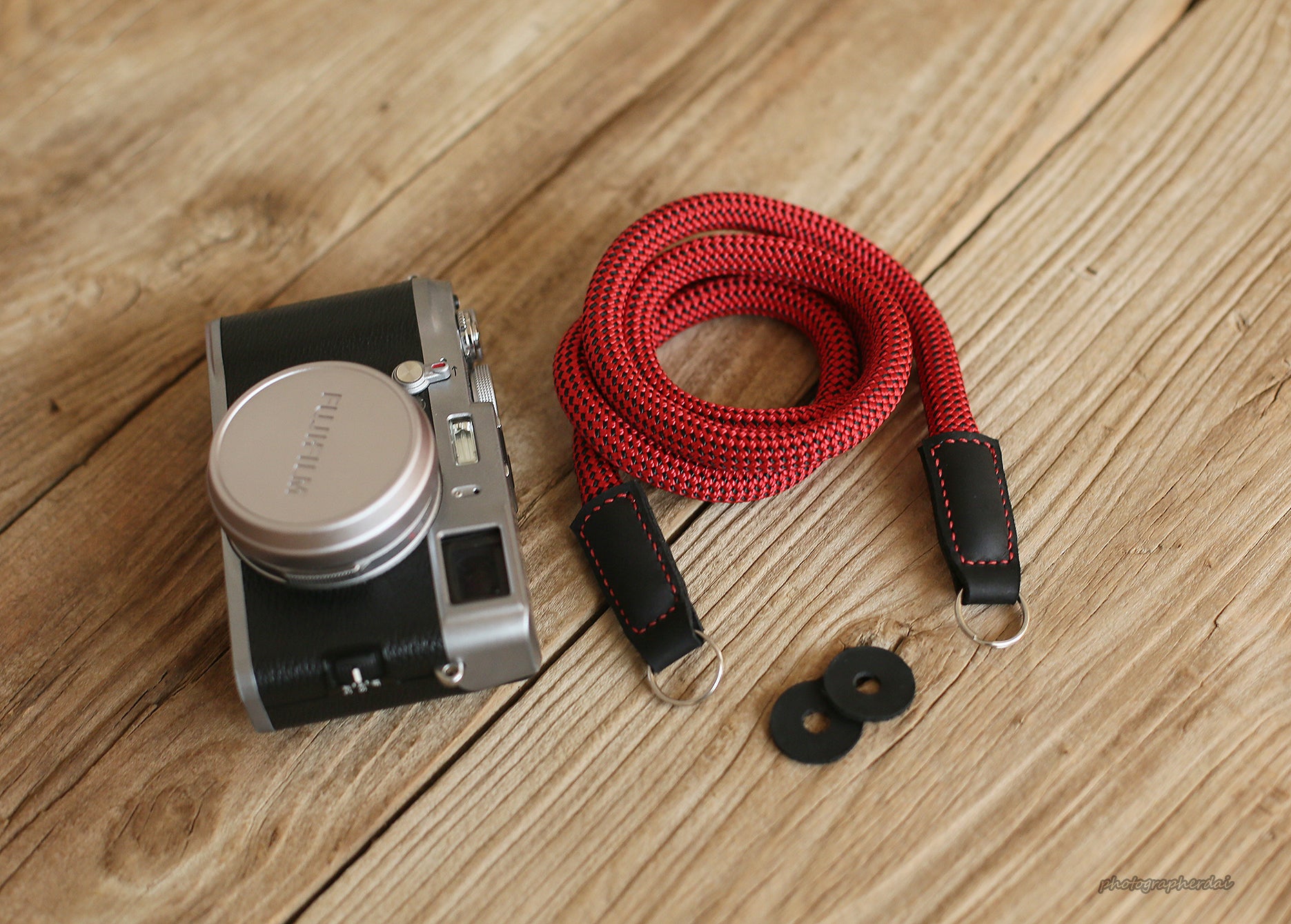 Camera strap handmade mystery red climbing rope B leather | windmup.com - windmup