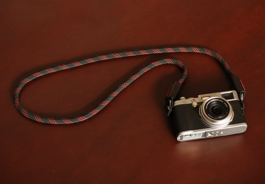 Camera neck shoulder strap black red dot climbing rope black leather | Windmup.com - windmup