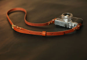 Brown leather handmade camera neck shoulder strap adjustable | windmup - windmup
