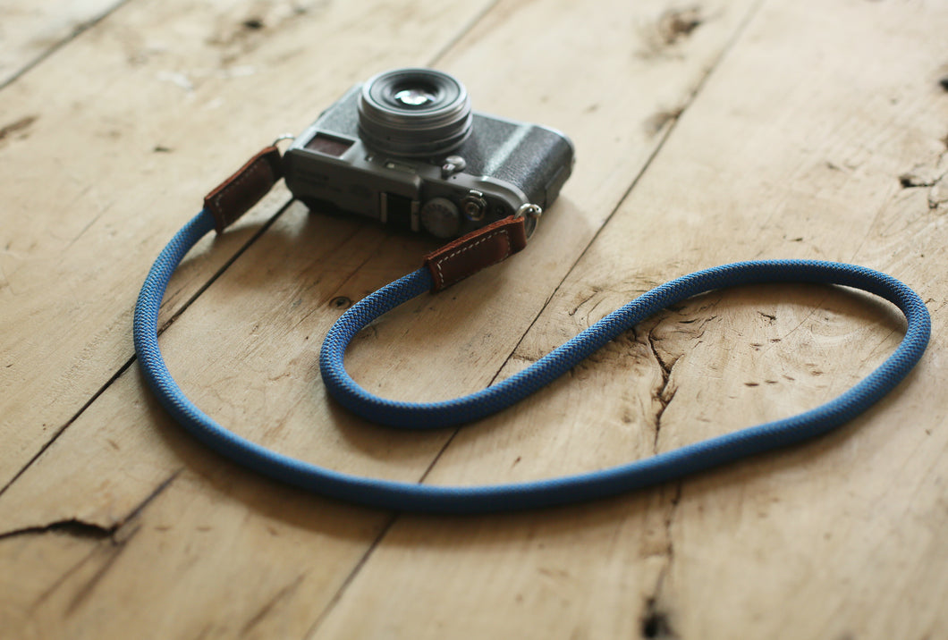 Camera neck strap handmade gray blue climbing rope | Windmup.com - windmup
