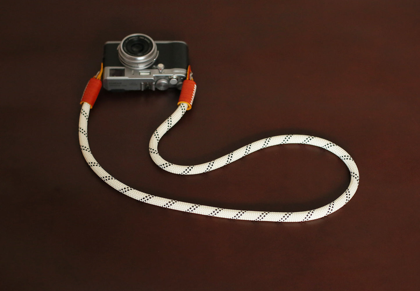 Camera neck strap white climbing rope brown leather B type | Windmup.com - windmup