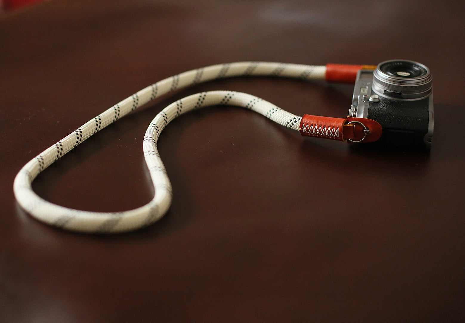 Camera neck strap white climbing rope brown leather B type | Windmup.com - windmup
