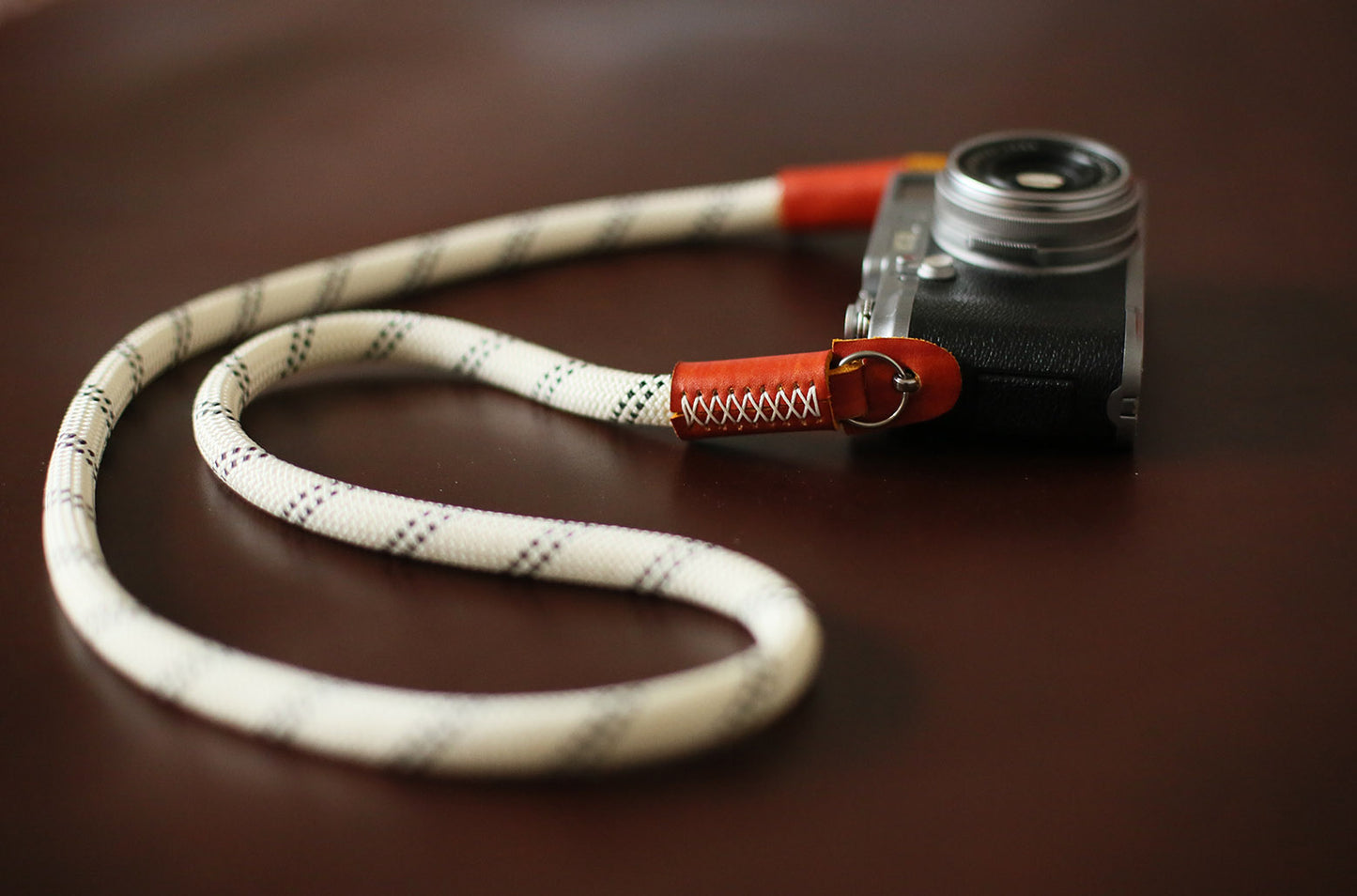 Camera neck strap white climbing rope brown leather B type | Windmup.com - windmup