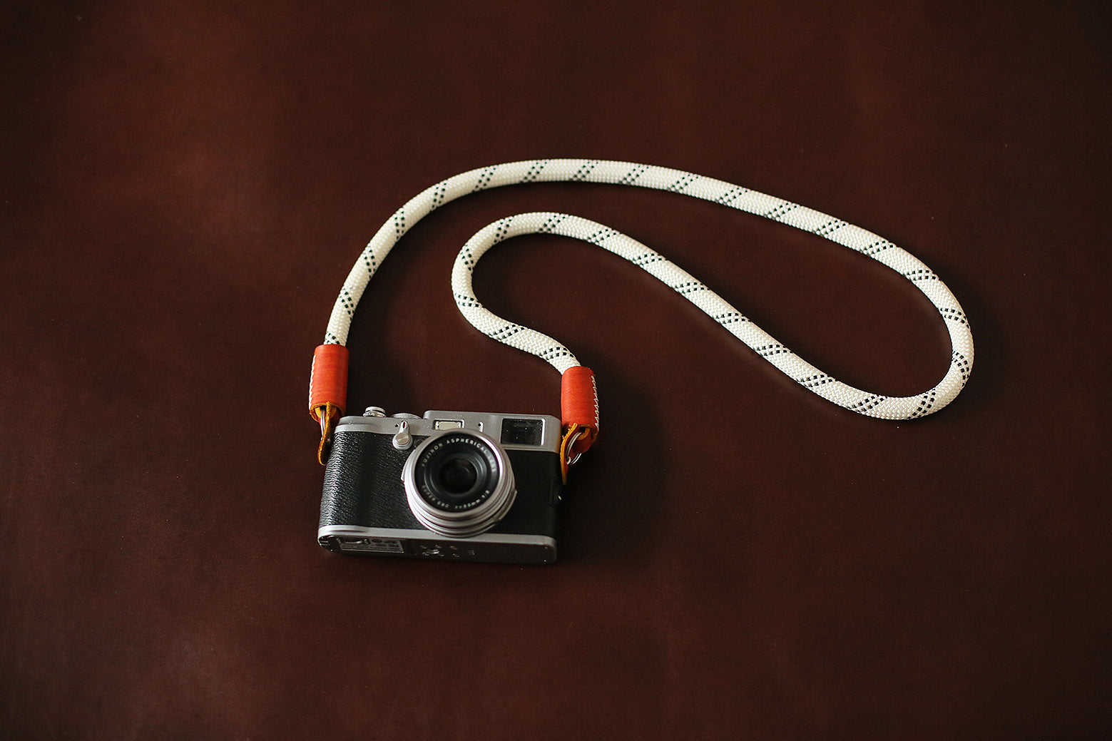 Camera neck strap white climbing rope brown leather B type | Windmup.com - windmup