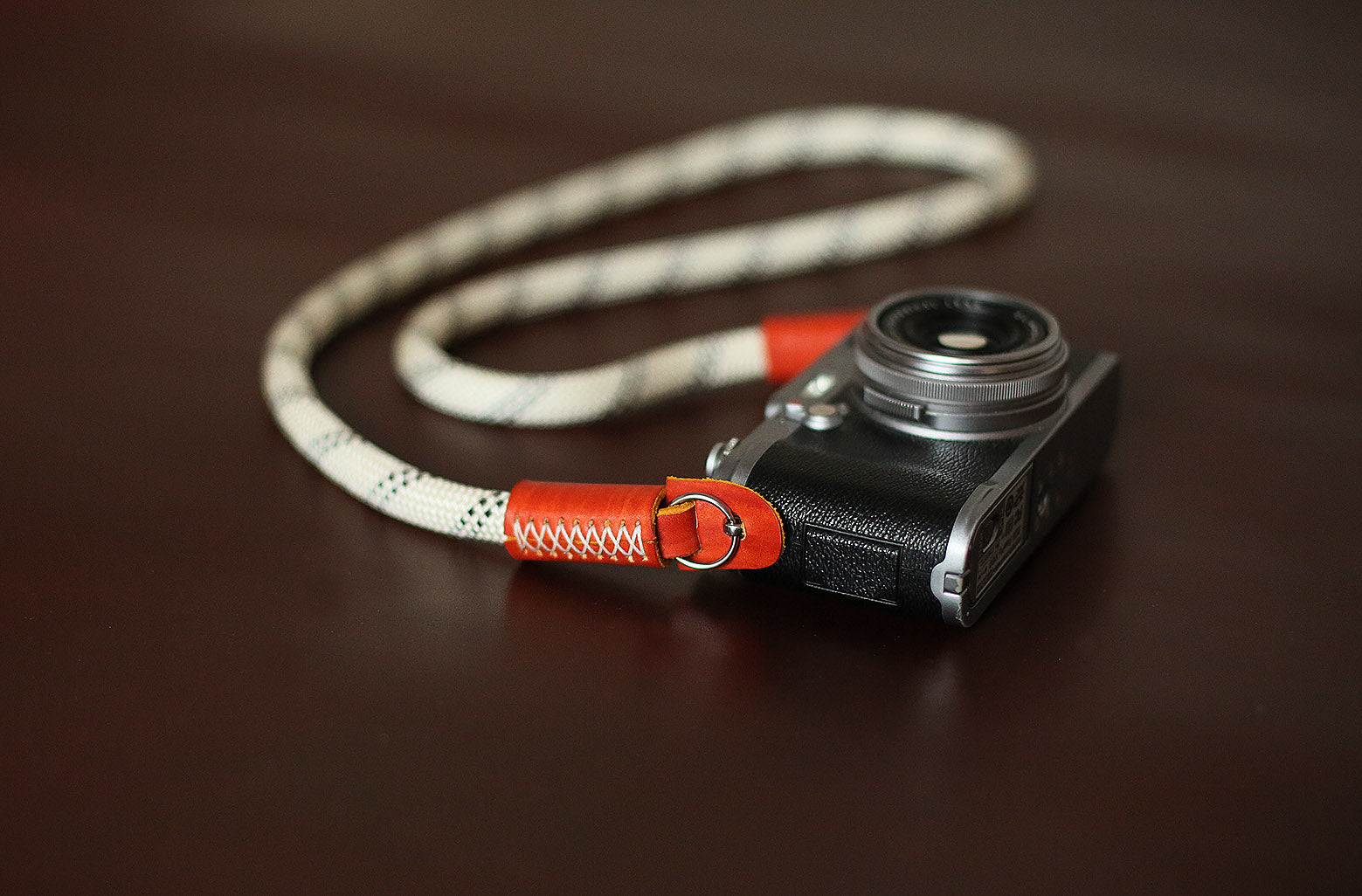 Camera neck strap white climbing rope brown leather B type | Windmup.com - windmup