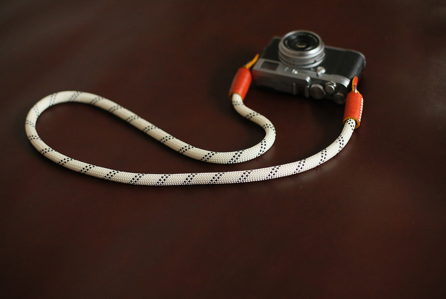 Camera neck strap white climbing rope brown leather B type | Windmup.com - windmup
