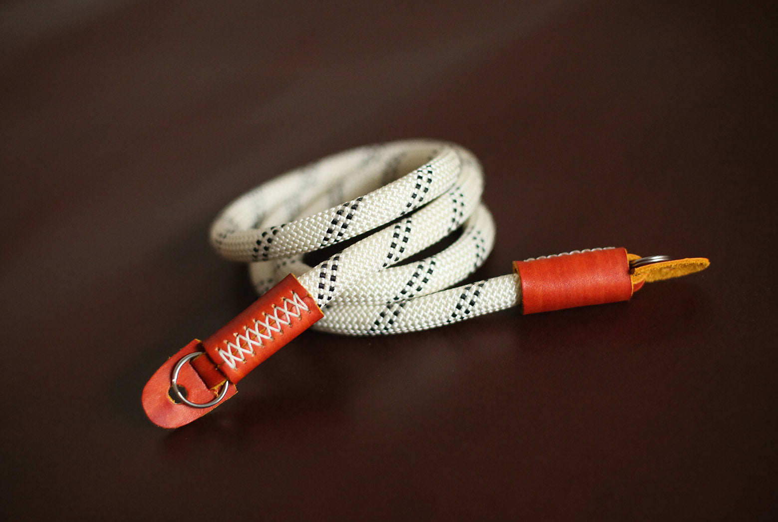 Camera neck strap white climbing rope brown leather B type | Windmup.com - windmup