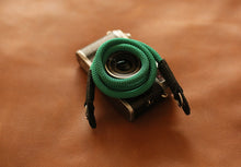 Pure green camera neck shoulder strap  climbing rope 8mm handmade black leather | windmup - windmup