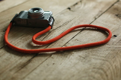 Camera strap handmade pure orange climbing rope black leather | windmup.com - windmup