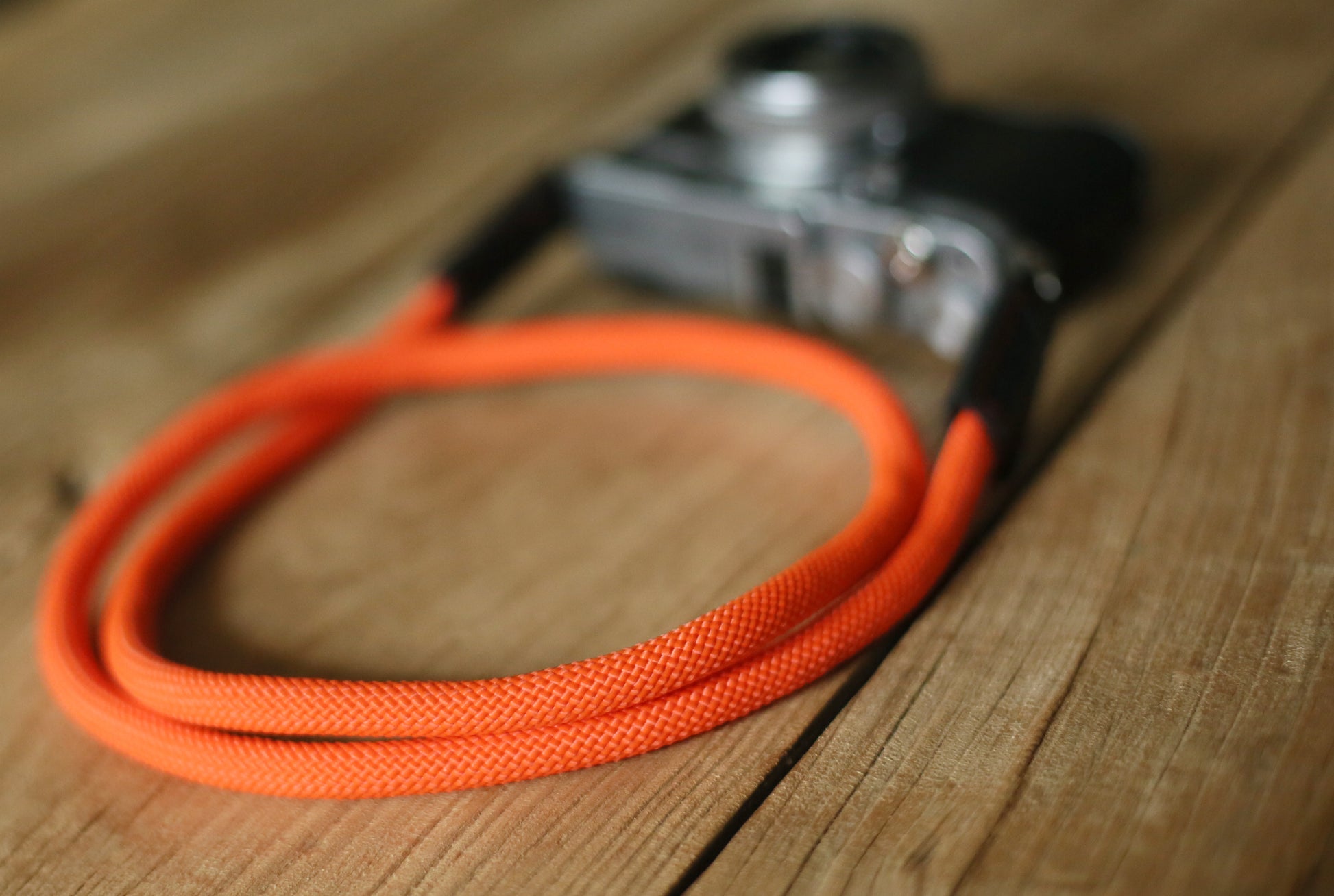 Camera strap handmade pure orange climbing rope black leather | windmup.com - windmup