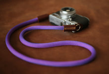 Camera neck strap handmade blue purple climbing rope tan leather | Windmup.com - windmup