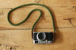 Camera neck strap handmade army green climbing rope tan leather | windmup.com - windmup