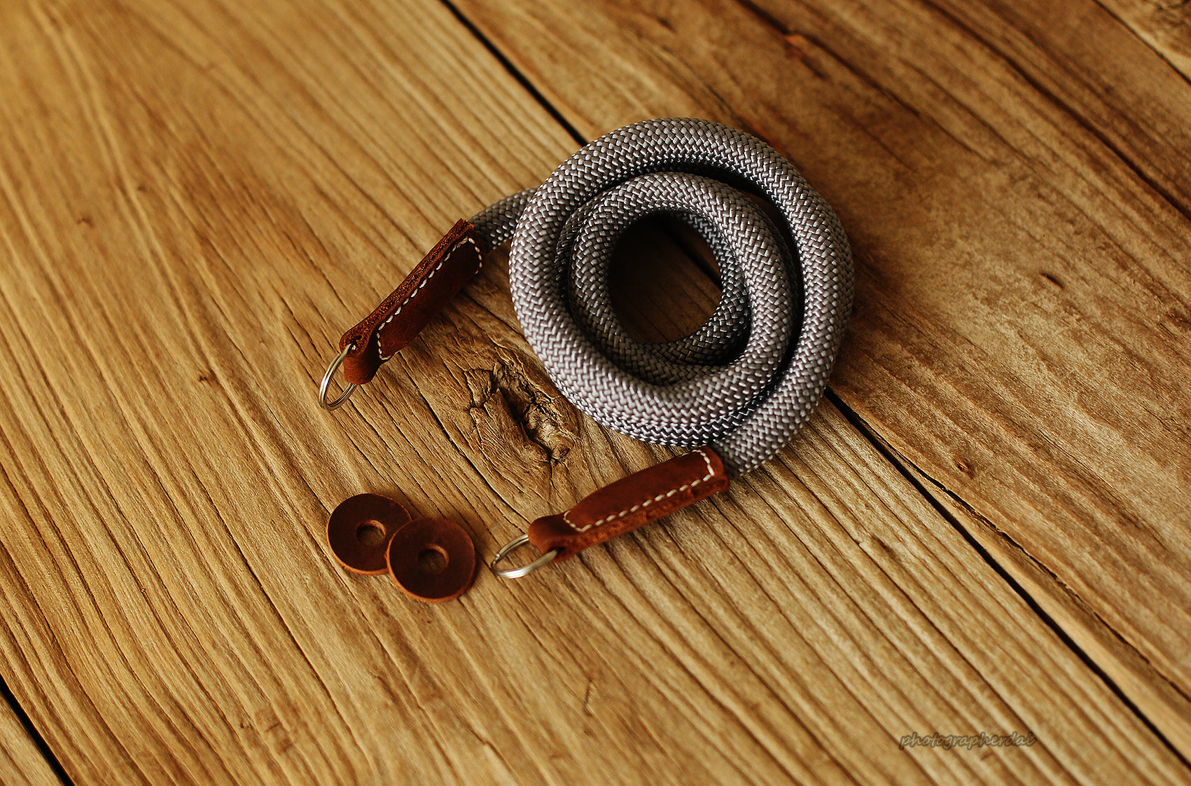 Handmade Camera Strap Light grey Climbing Rope Leather&Windmup.com - windmup