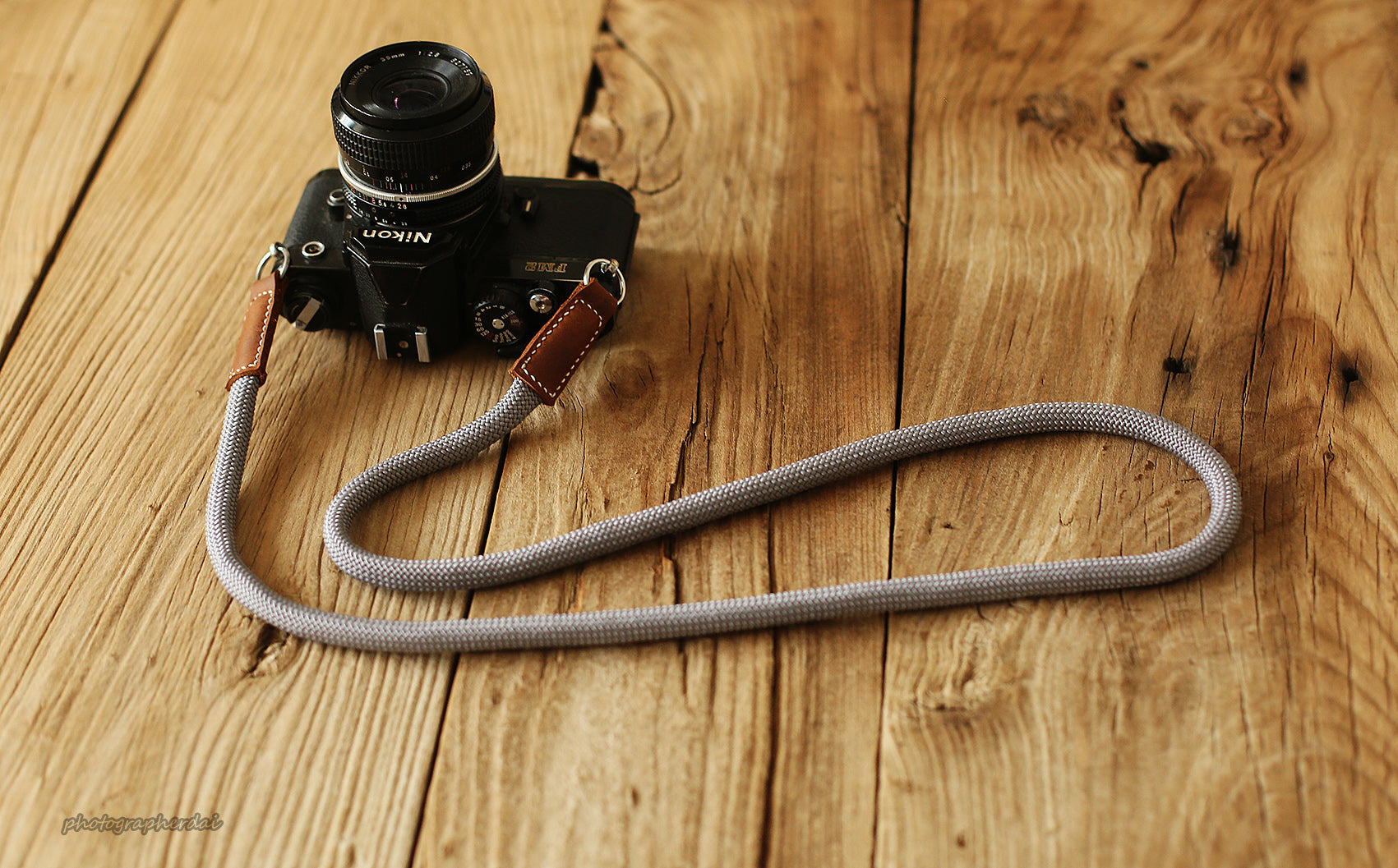 Handmade Camera Strap Light grey Climbing Rope Leather&Windmup.com - windmup