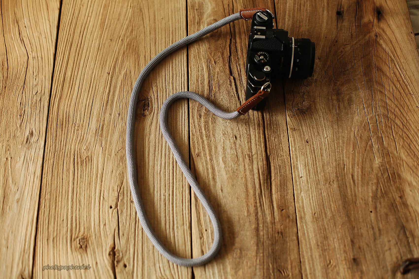 Handmade Camera Strap Light grey Climbing Rope Leather&Windmup.com - windmup