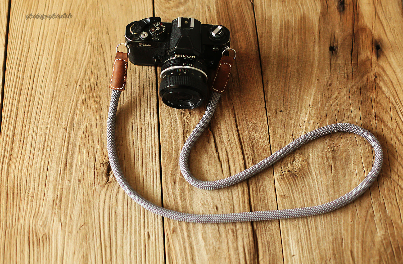 Handmade Camera Strap Light grey Climbing Rope Leather&Windmup.com - windmup