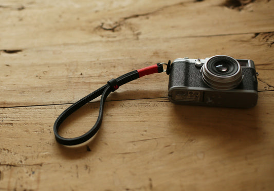 Black handmade camera wrist strap band thickened red 10mm | windmup.com - windmup
