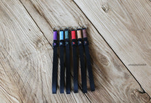 Black leather handmade camera wrist strap band violet | windmup.com - windmup