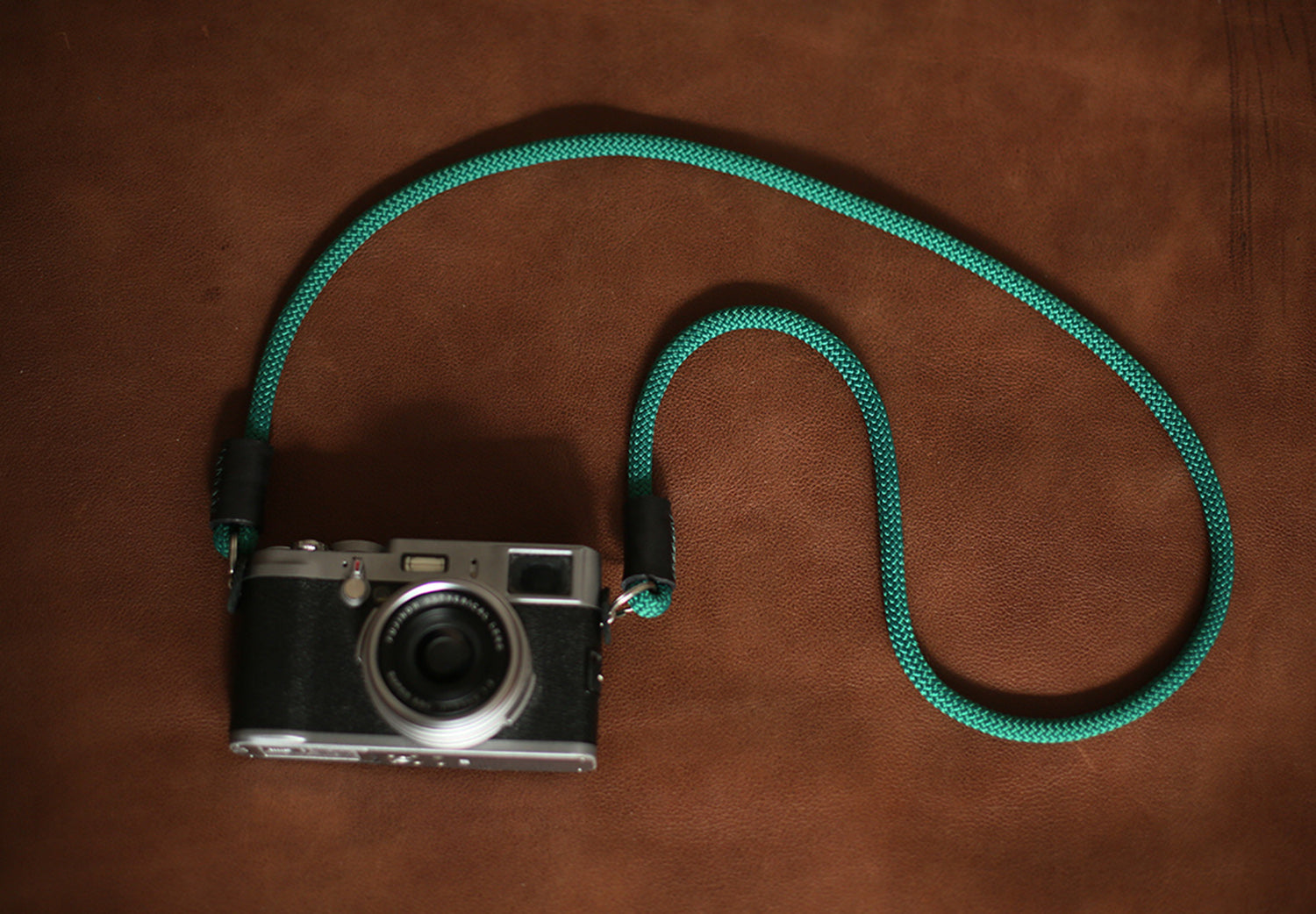 Green climbing rope 8mm Handmade black leather camera strap&Windmup.com - windmup