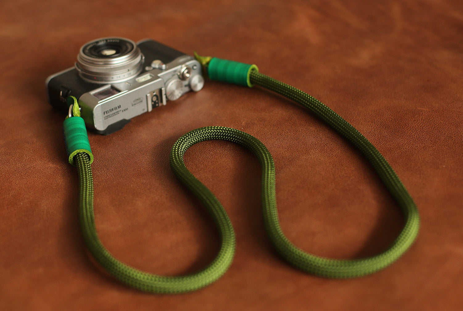 Camera shoulder strap handmade army green climbing rope green leather | Windmup.com - windmup
