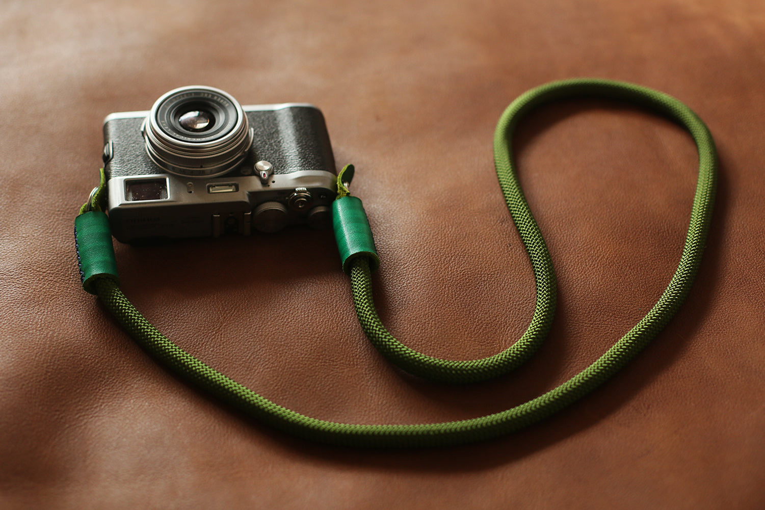 Camera shoulder strap handmade army green climbing rope green leather | Windmup.com - windmup