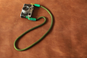 Camera shoulder strap handmade army green climbing rope green leather | Windmup.com - windmup