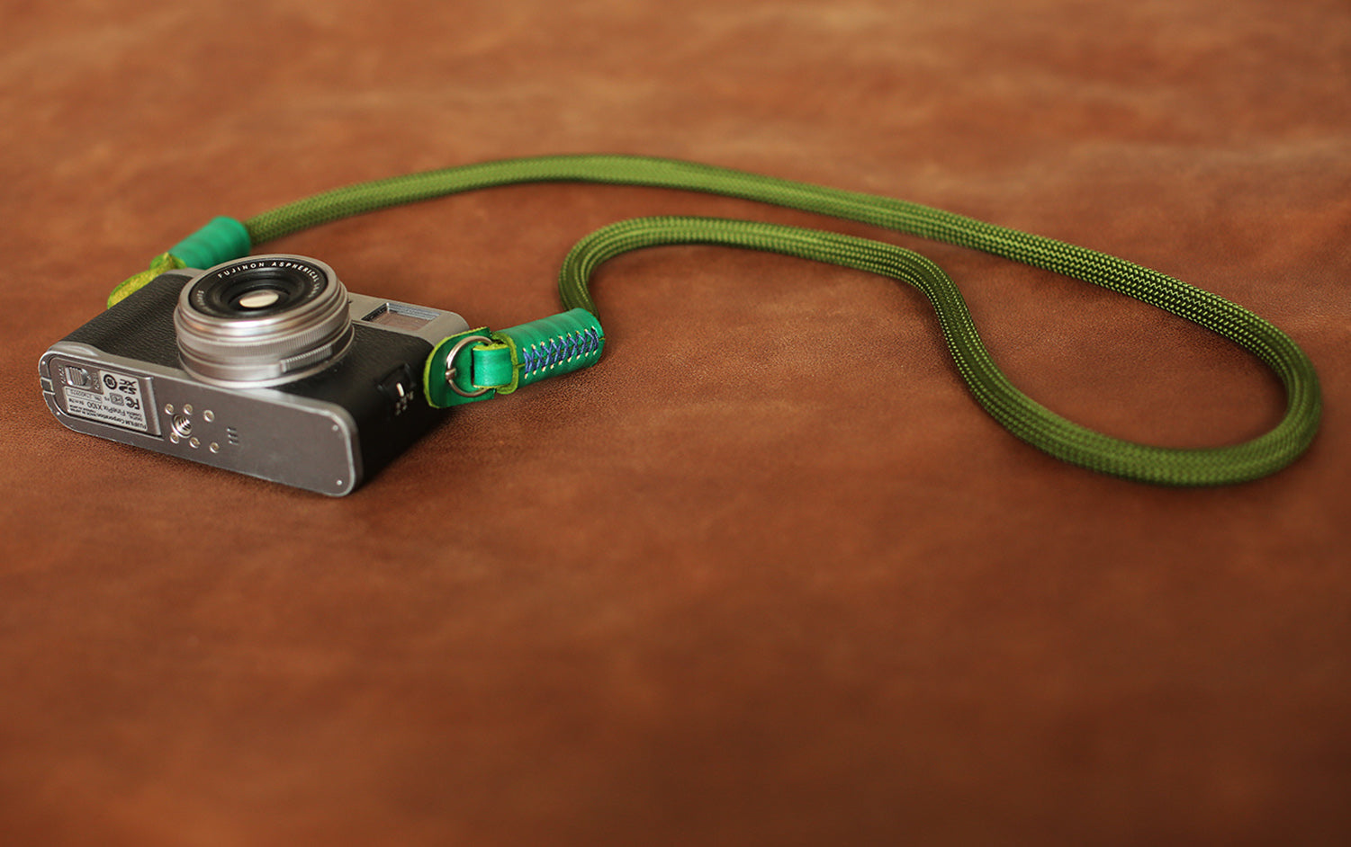 Camera shoulder strap handmade army green climbing rope green leather | Windmup.com - windmup