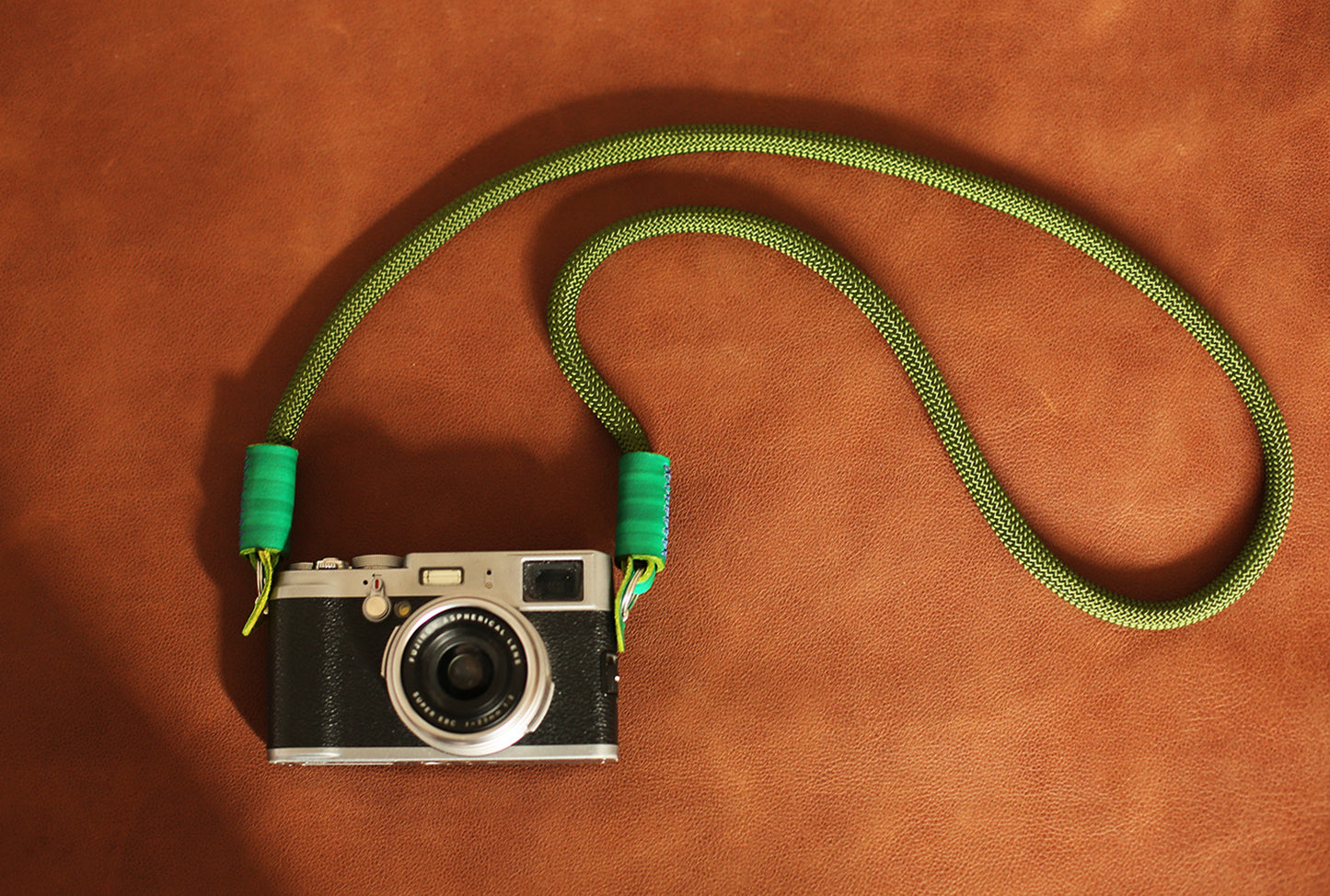 Camera shoulder strap handmade army green climbing rope green leather | Windmup.com - windmup
