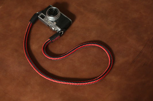 Best camera strap handmade red and black climbing rope black leather | windmup.com - windmup