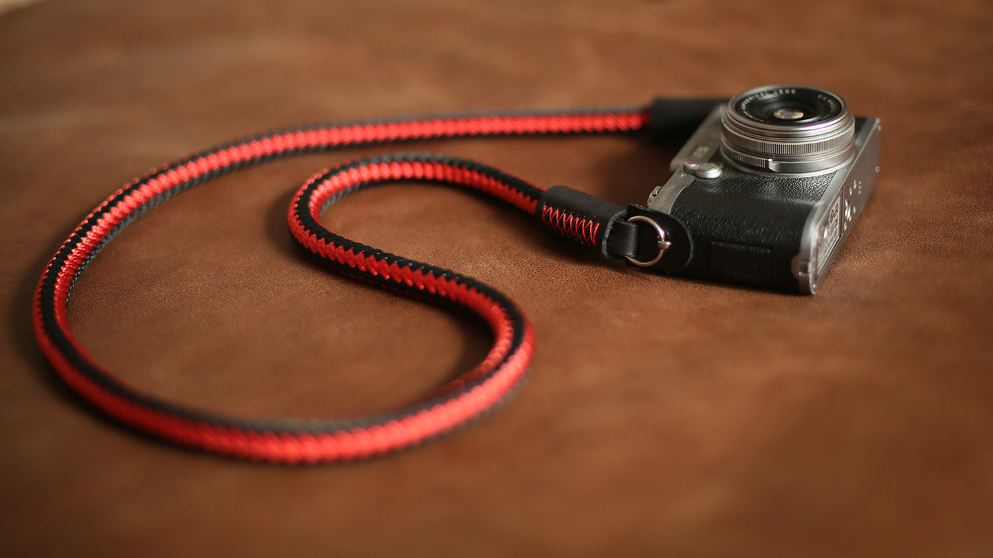 Best camera strap handmade red and black climbing rope black leather | windmup.com - windmup