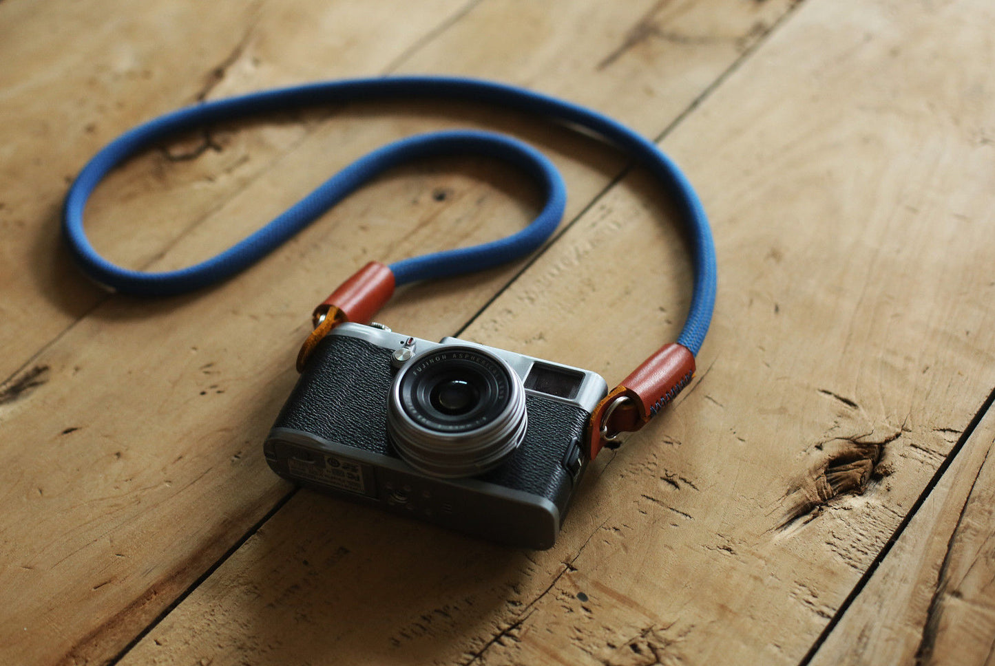 Camera Strap Handmade gray blue Climbing Rope yellow brown leather &Windmup.com - windmup