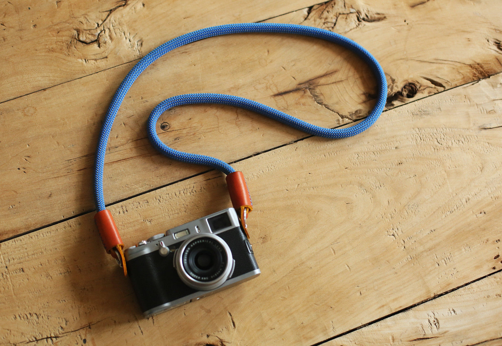 Camera Strap Handmade gray blue Climbing Rope yellow brown leather &Windmup.com - windmup