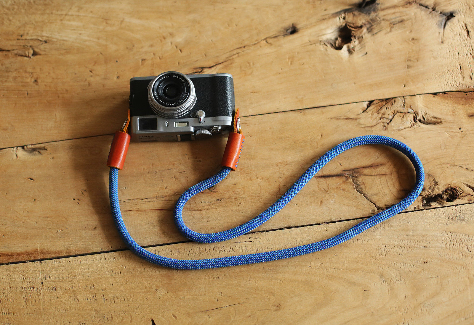 Camera Strap Handmade gray blue Climbing Rope yellow brown leather &Windmup.com - windmup