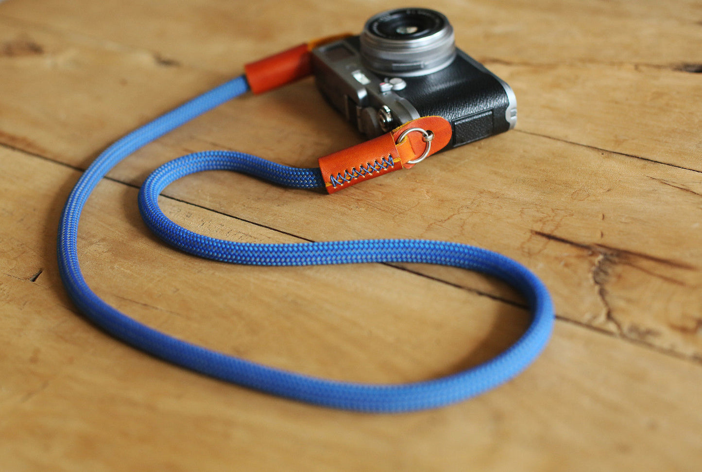 Camera Strap Handmade gray blue Climbing Rope yellow brown leather &Windmup.com - windmup