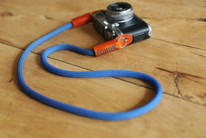Camera Strap Handmade gray blue Climbing Rope yellow brown leather &Windmup.com - windmup