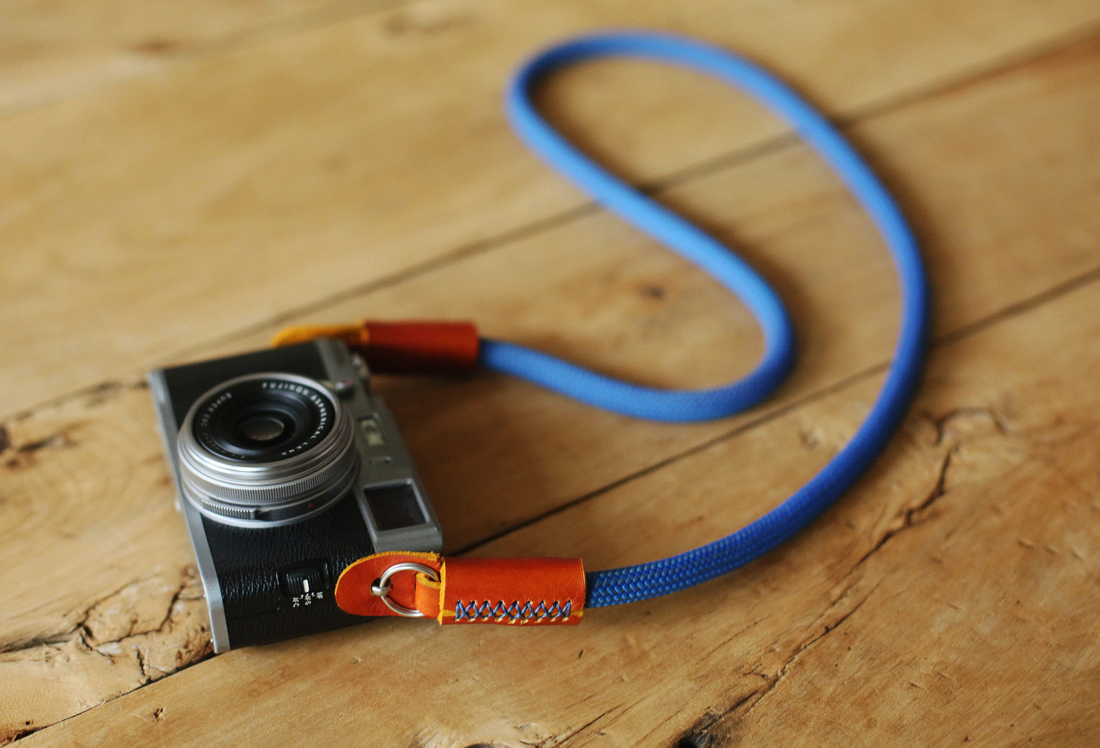 Camera Strap Handmade gray blue Climbing Rope yellow brown leather &Windmup.com - windmup