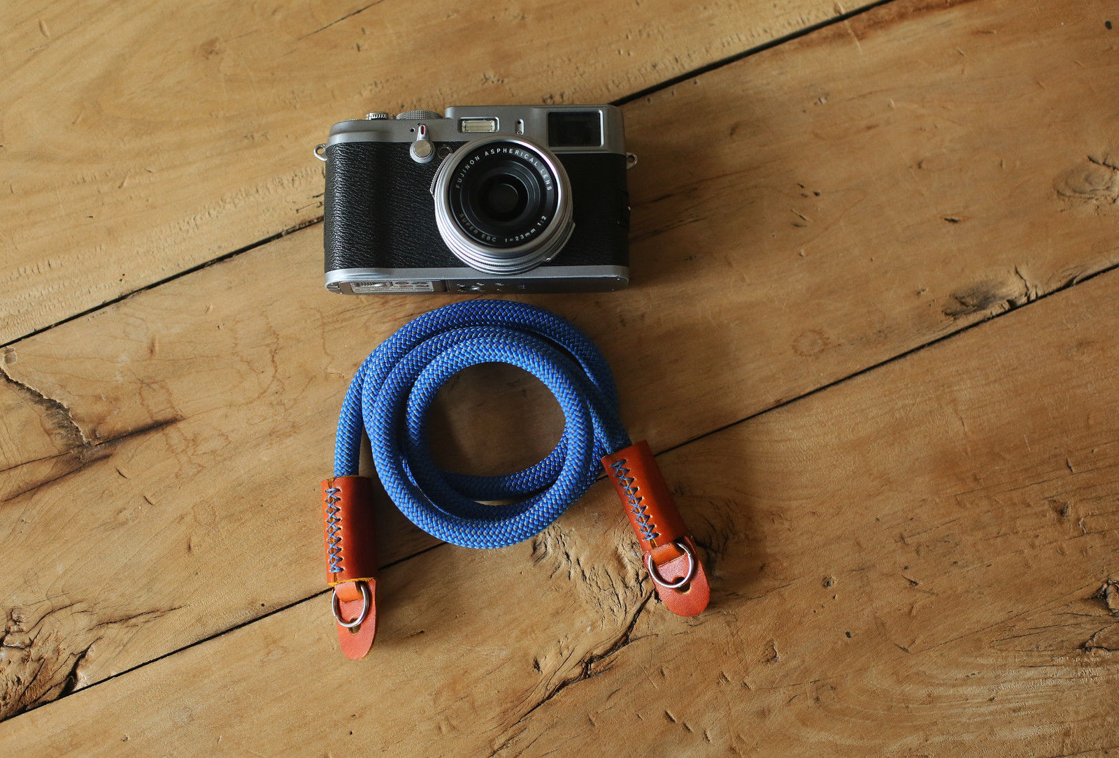 Camera Strap Handmade gray blue Climbing Rope yellow brown leather &Windmup.com - windmup